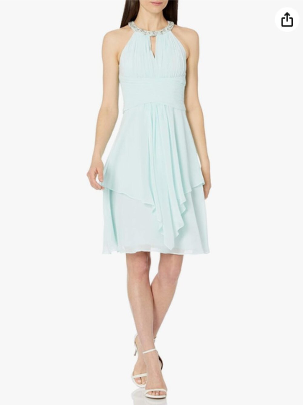 Donna Morgan Women's Sophie Short Chiffon Dress with Beaded Neck